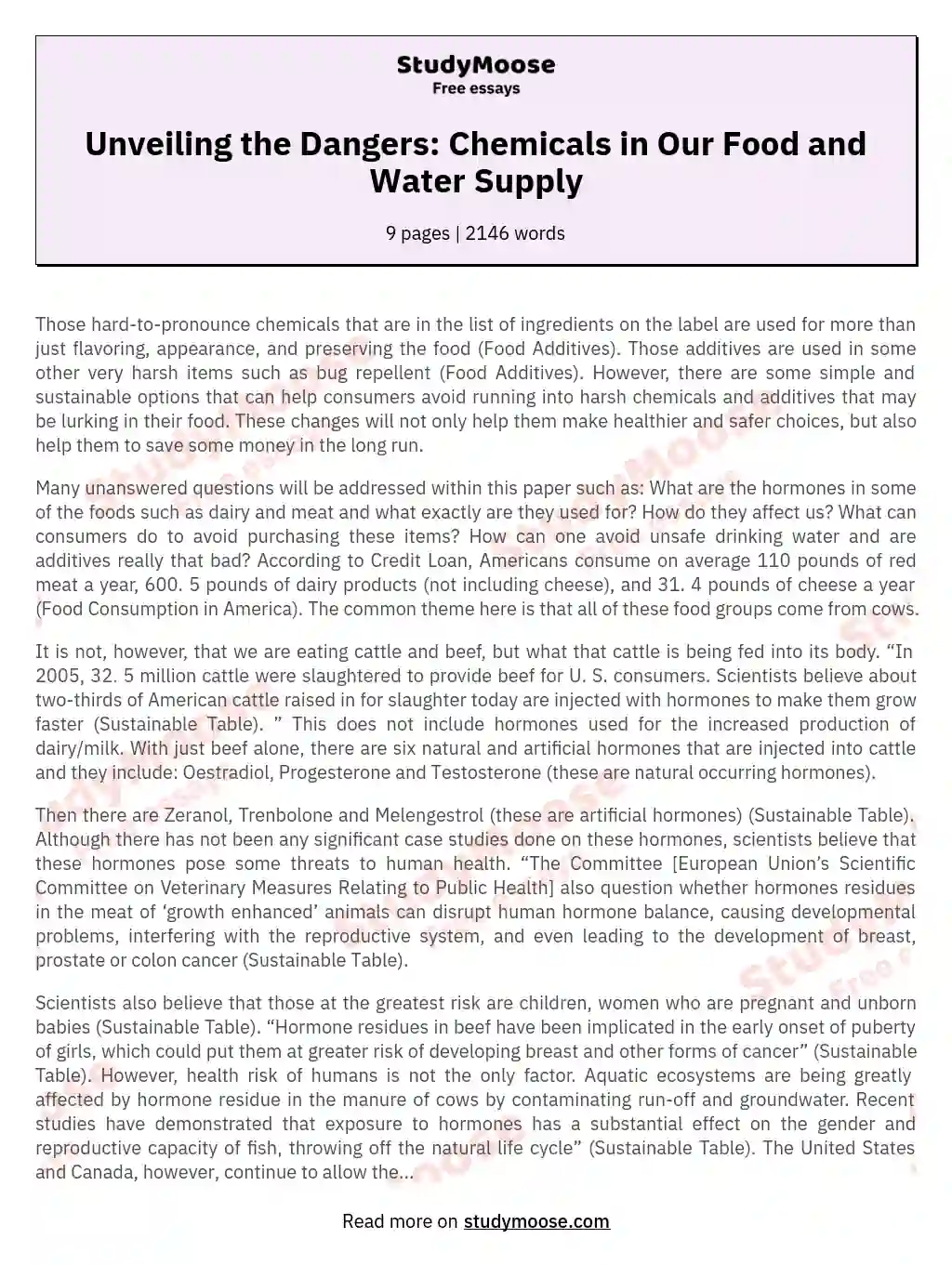 Unveiling the Dangers Chemicals in Our Food and Water Supply Free