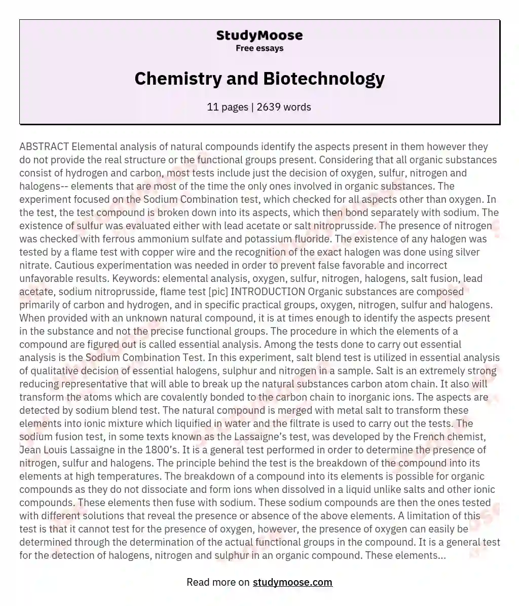 Chemistry and Biotechnology essay