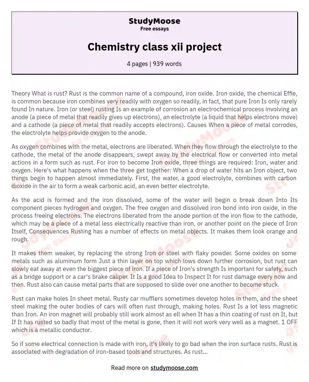 Chemistry class xii project essay