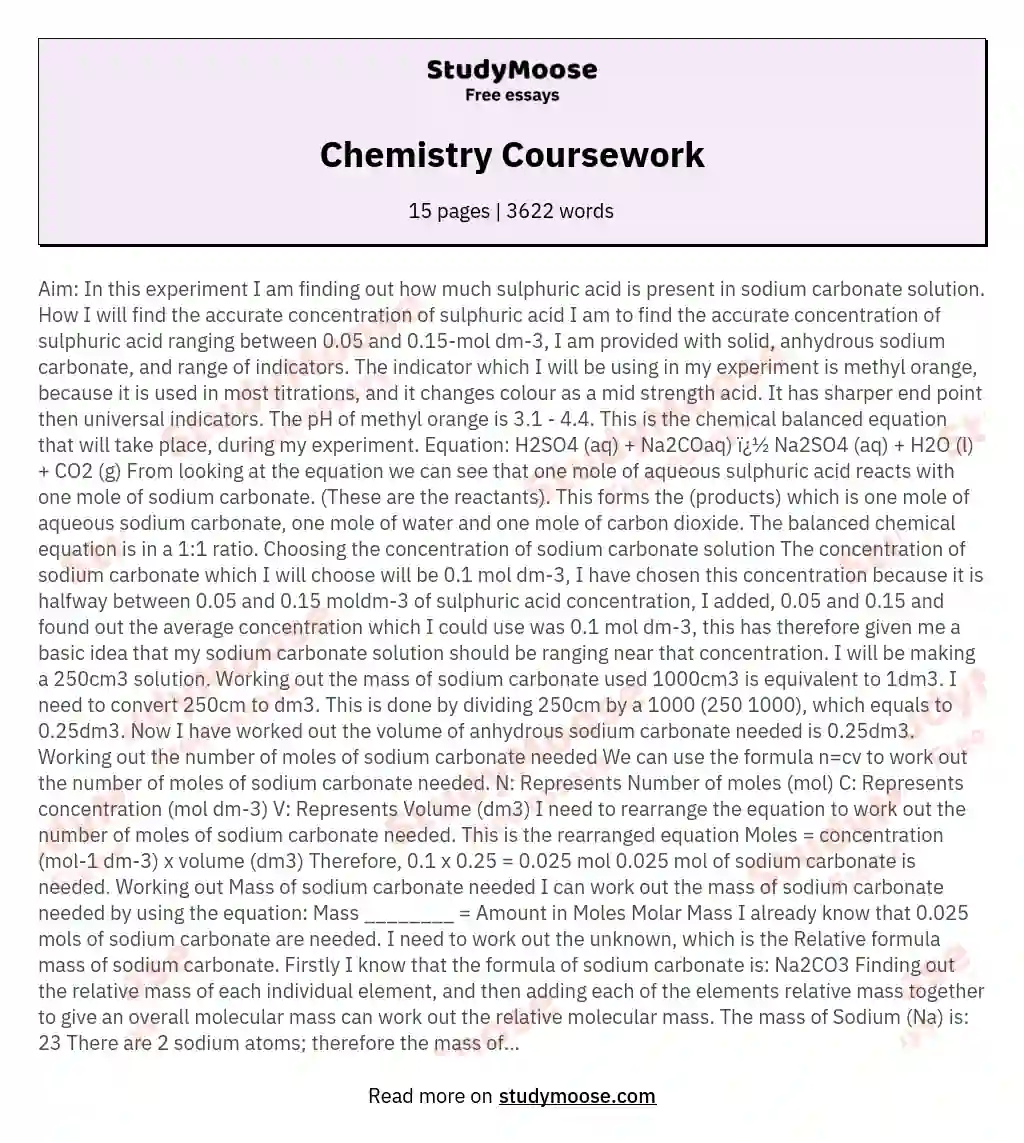 Chemistry Coursework essay