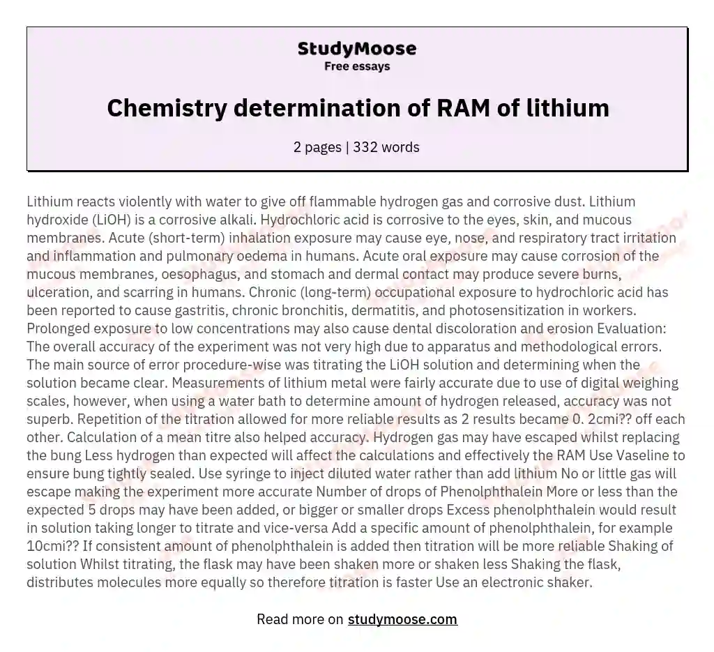 Chemistry determination of RAM of lithium