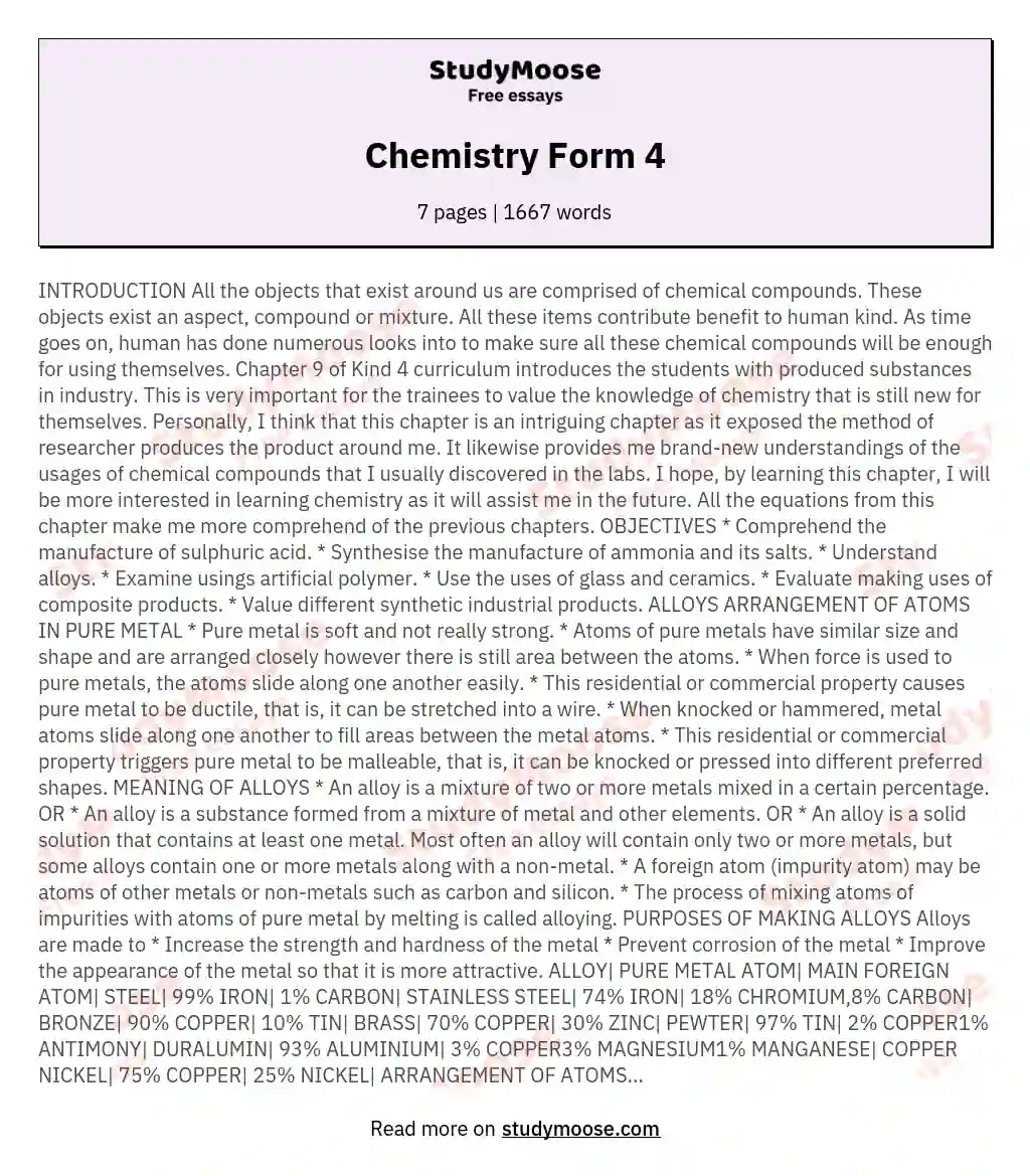 Chemistry Form 4 essay