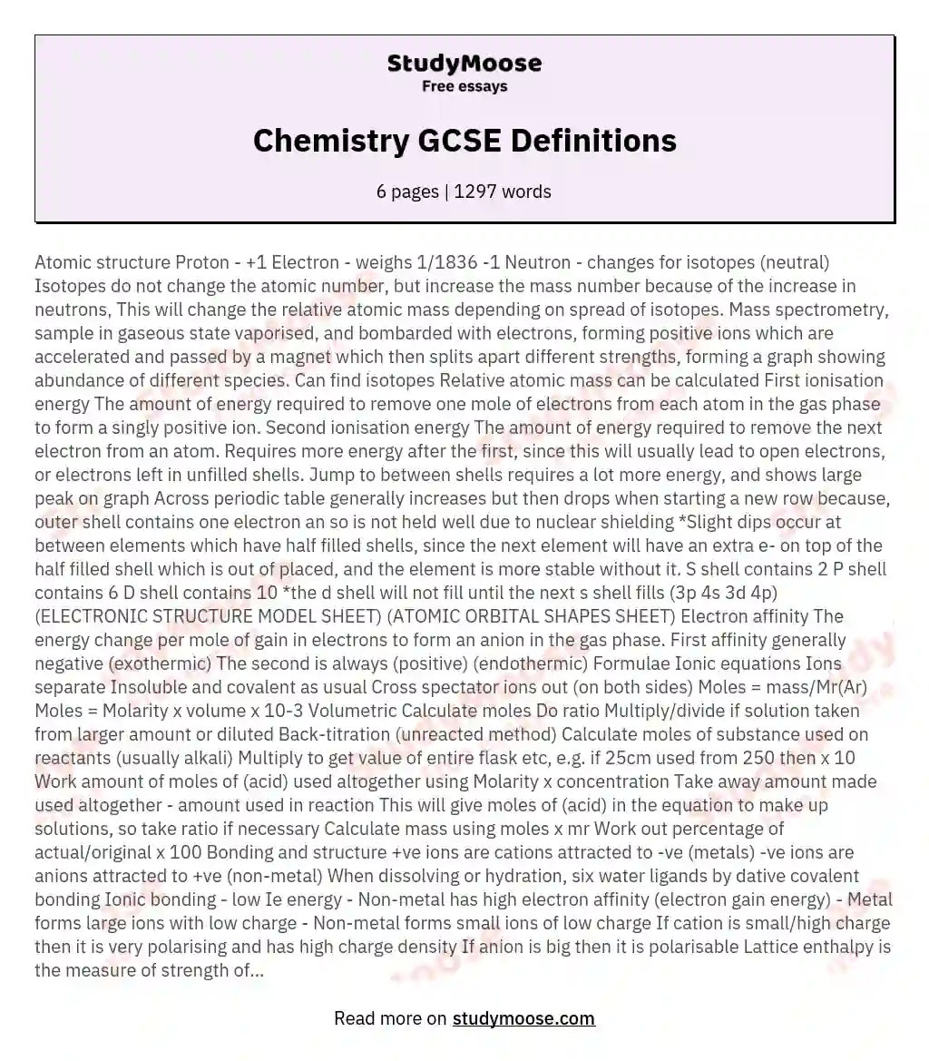 Chemistry GCSE Definitions essay