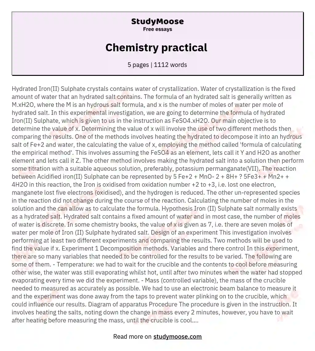 Chemistry practical  essay