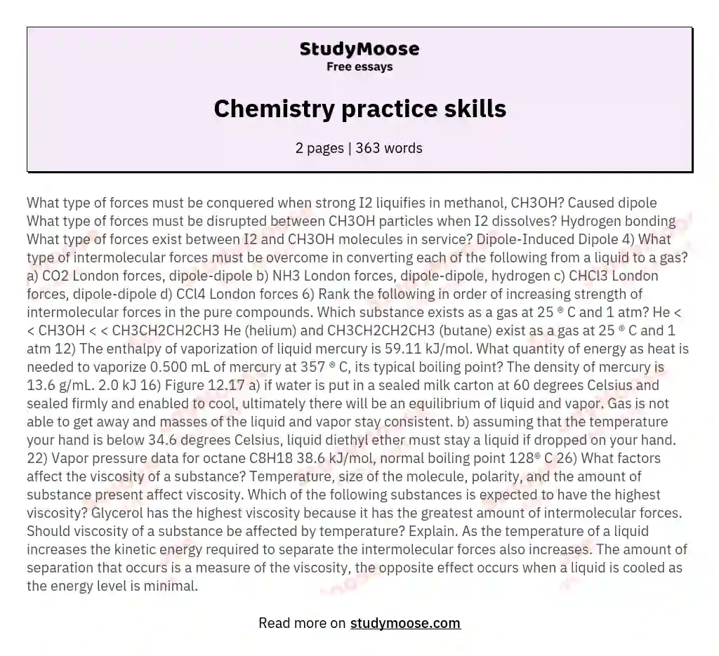 Chemistry practice skills essay