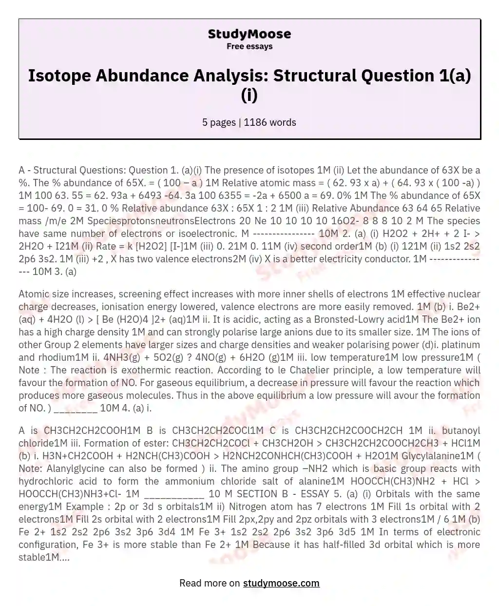 Isotope Abundance Analysis: Structural Question 1(a)(i) essay