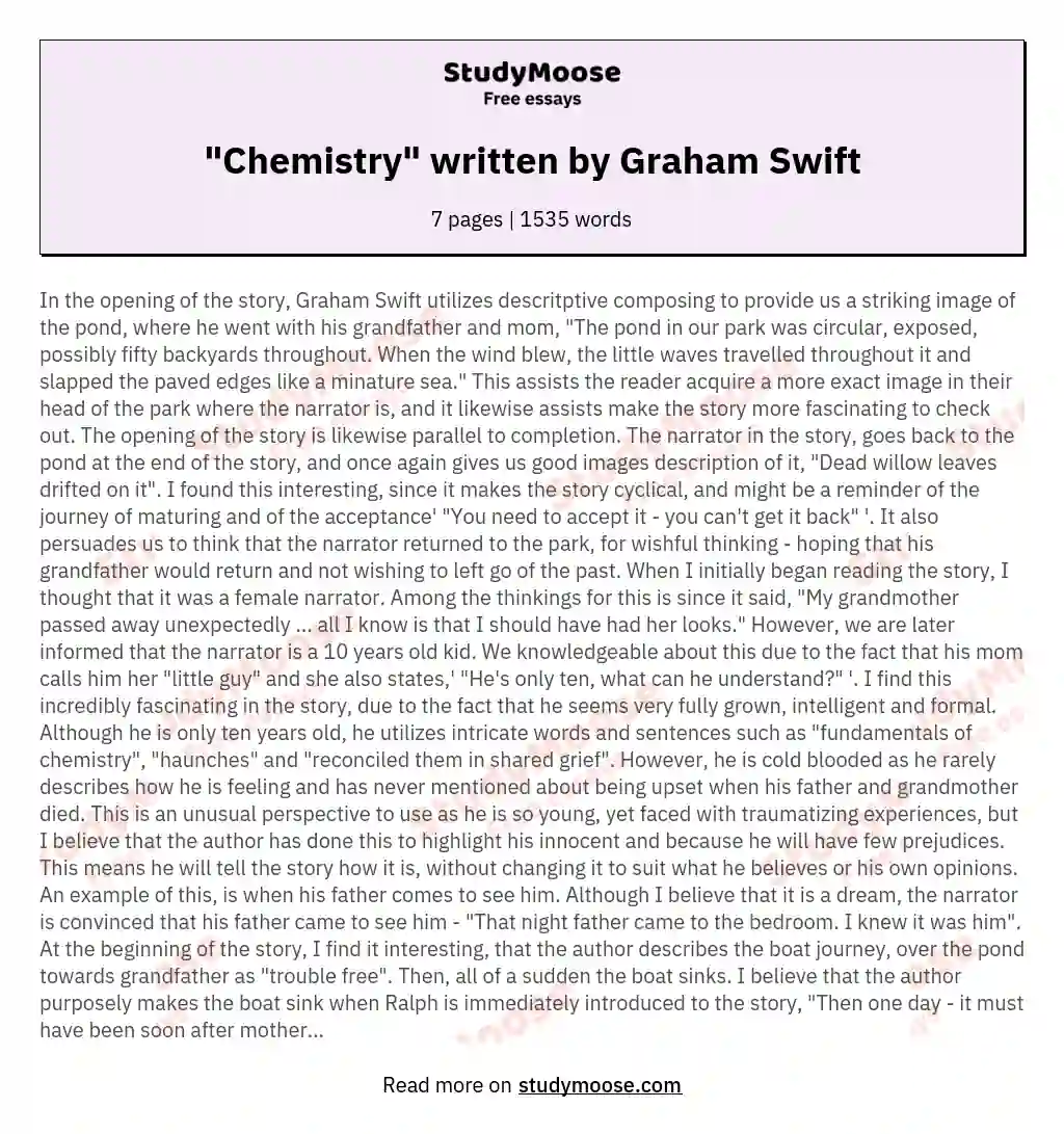"Chemistry" written by Graham Swift essay