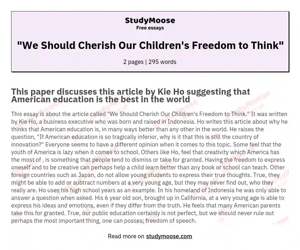 "We Should Cherish Our Children's Freedom to Think"