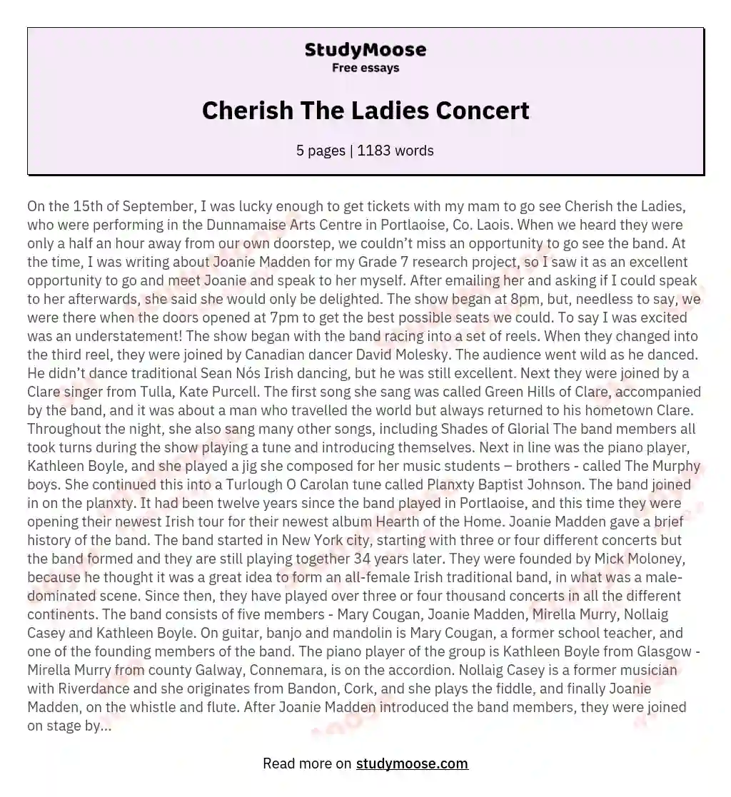 Cherish The Ladies Concert essay