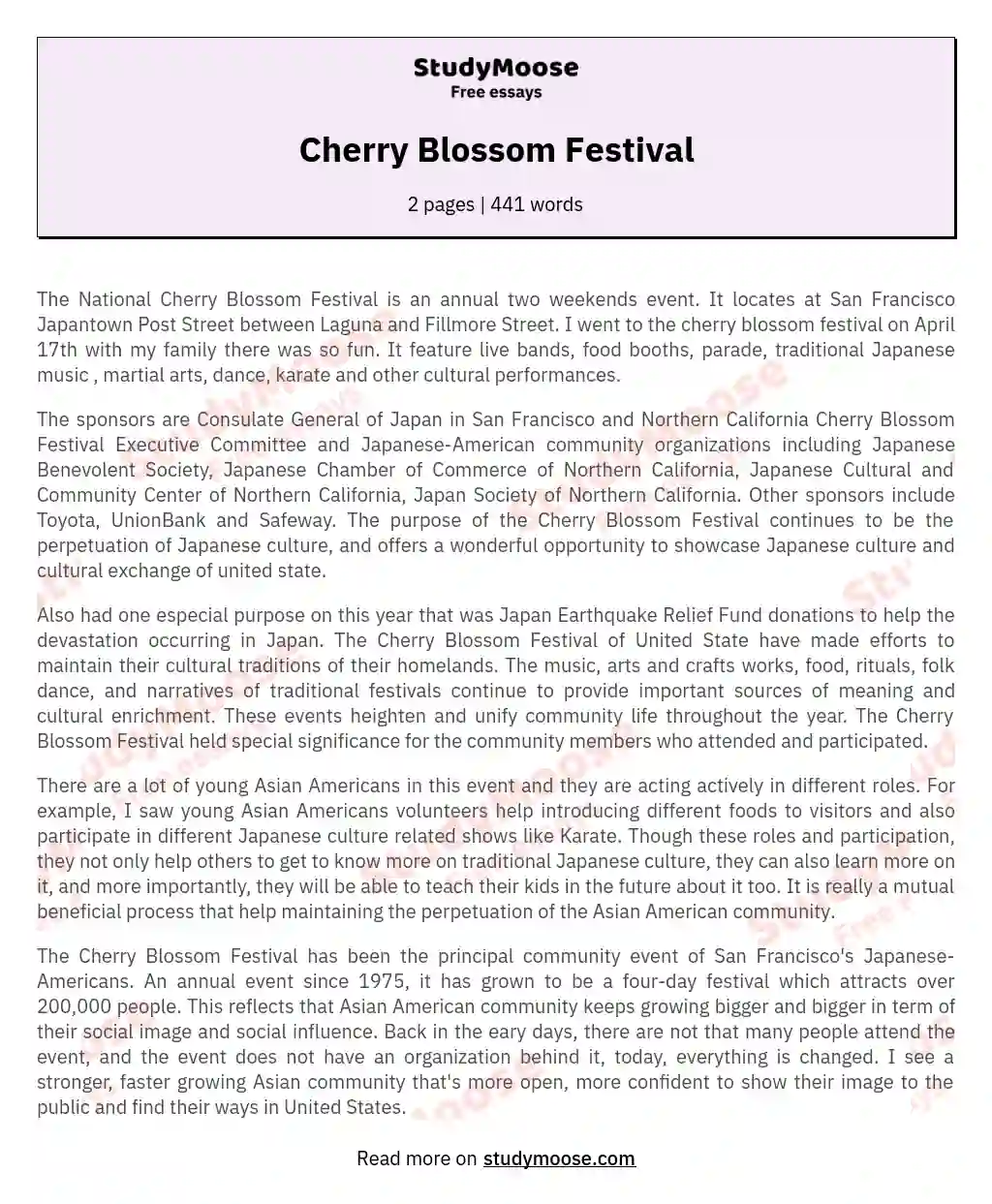 Cherry Blossom Festival essay