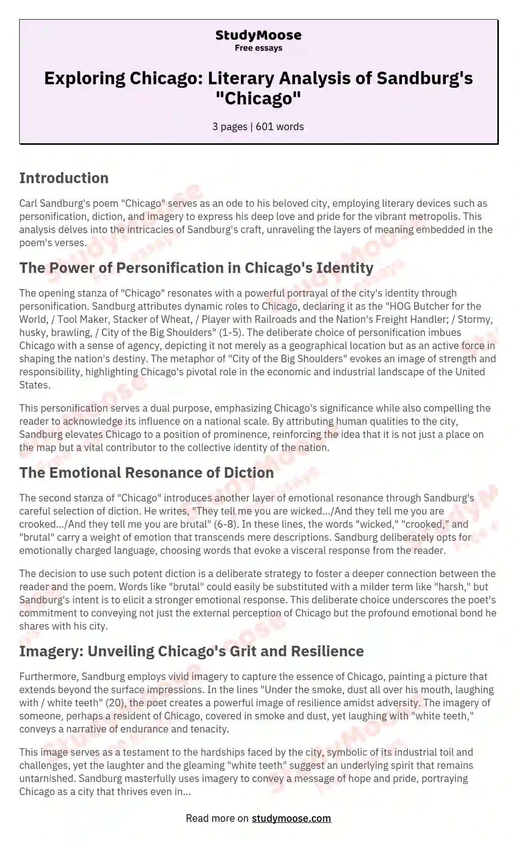 Exploring Chicago: Literary Analysis of Sandburg's "Chicago"