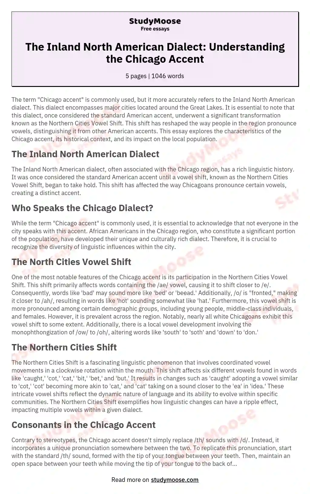 Chicago Dialect of English Language