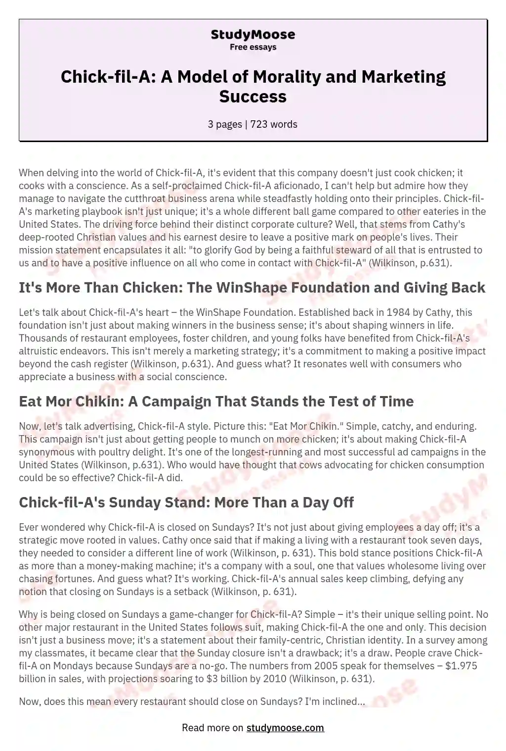 Chick-fil-A: A Model of Morality and Marketing Success essay