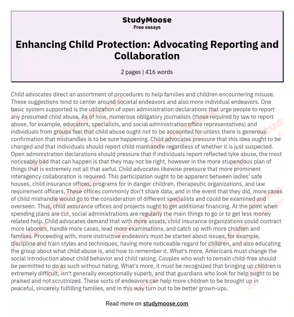 Enhancing Child Protection: Advocating Reporting and Collaboration essay