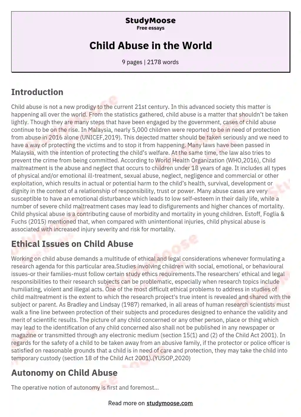 Child Abuse in the World essay