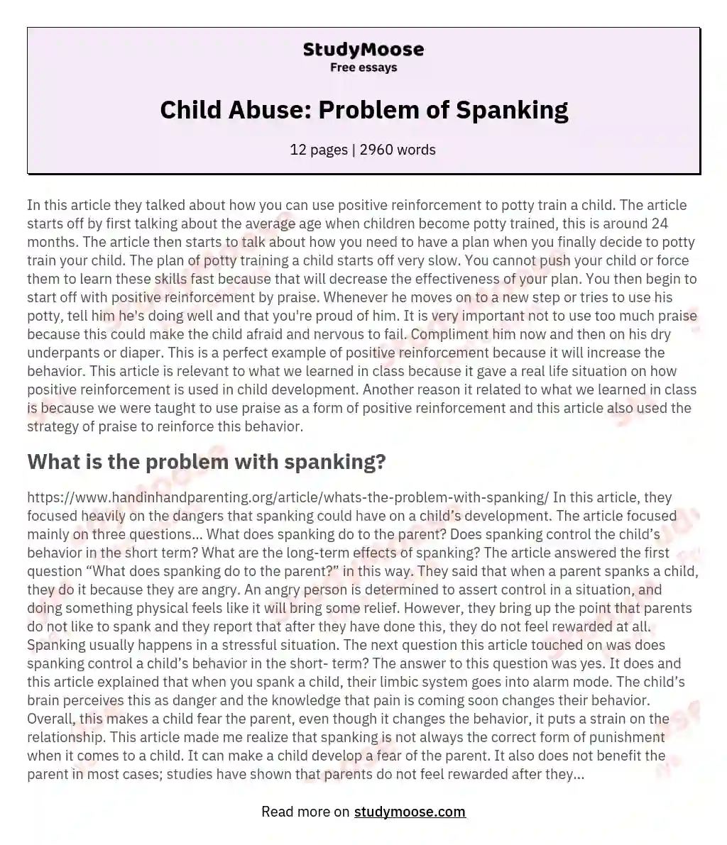 Child Abuse: Problem of Spanking essay