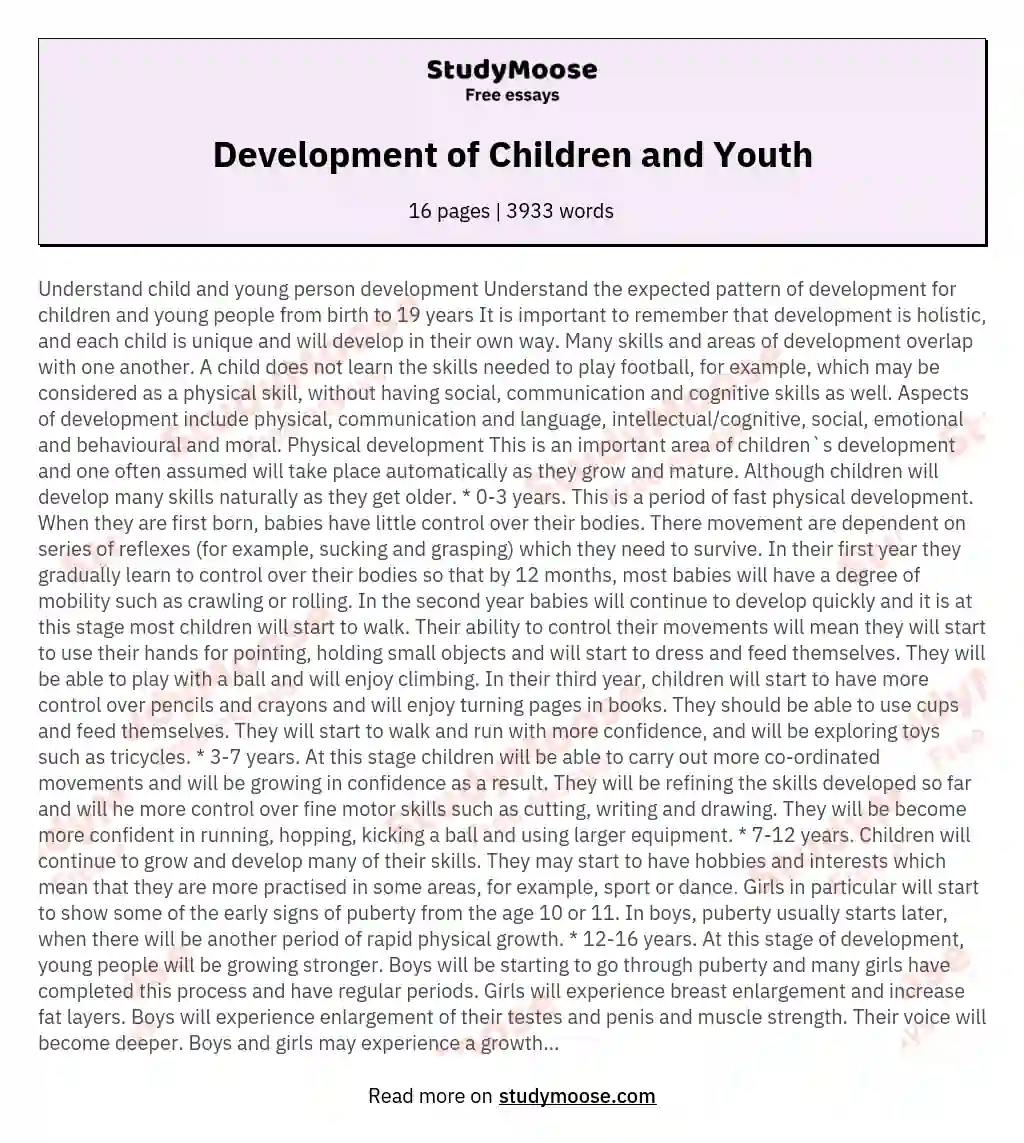 Development of Children and Youth essay