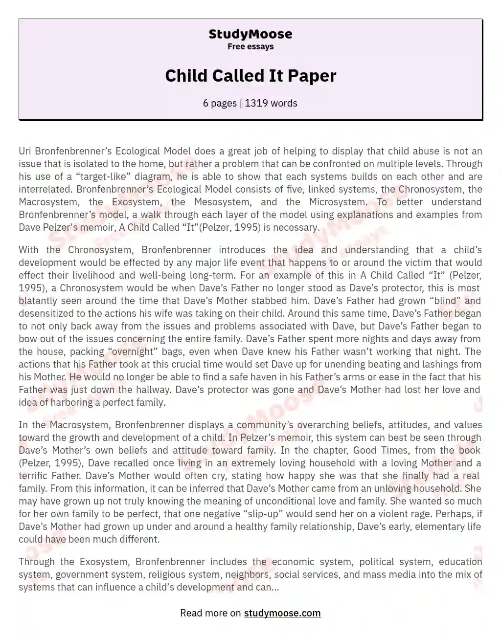 Bronfenbrenner's Ecological Model: Addressing Child Abuse on Multiple Levels essay
