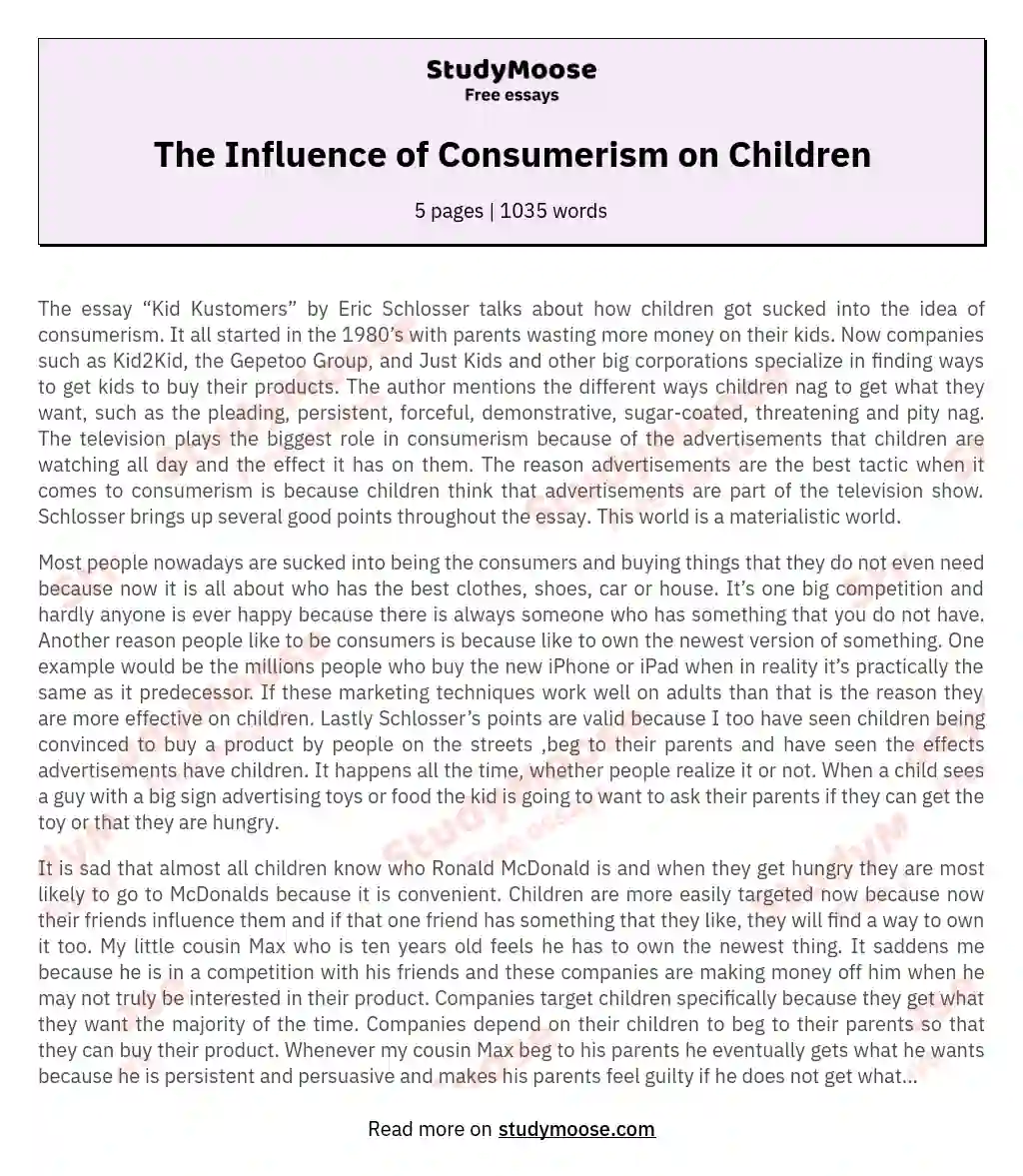 The Influence of Consumerism on Children essay