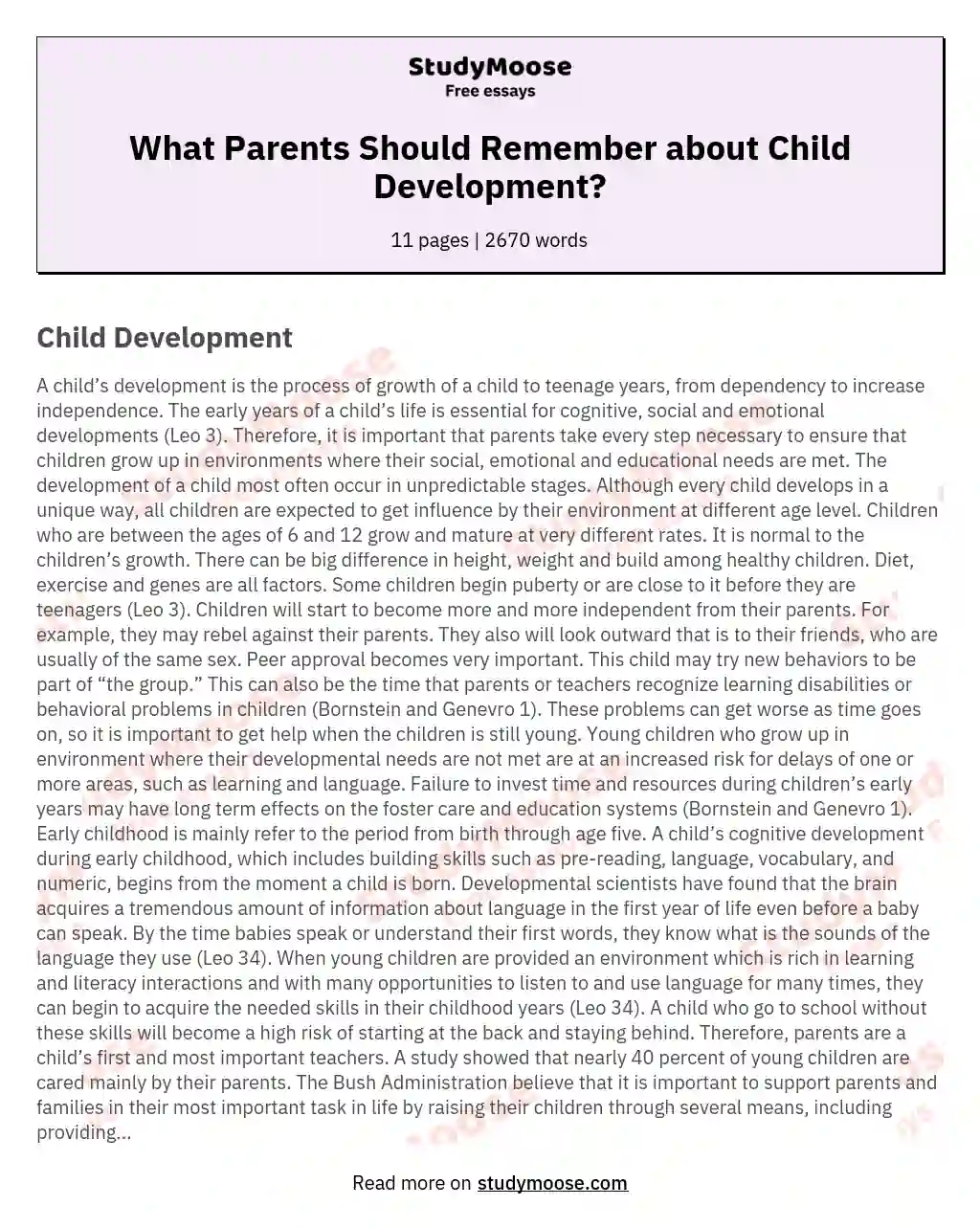 What Parents Should Remember about Child Development? essay