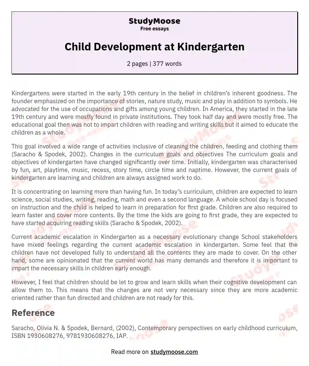 Child Development at Kindergarten