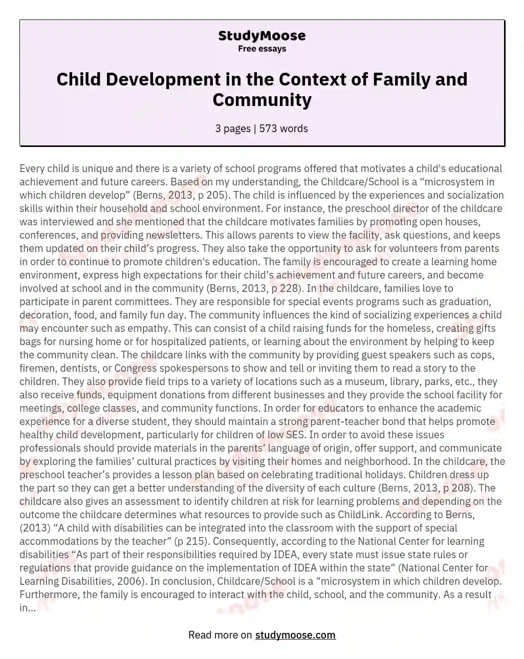 Child Development in the Context of Family and Community essay