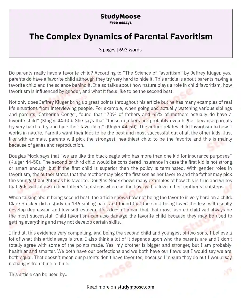The Complex Dynamics of Parental Favoritism essay