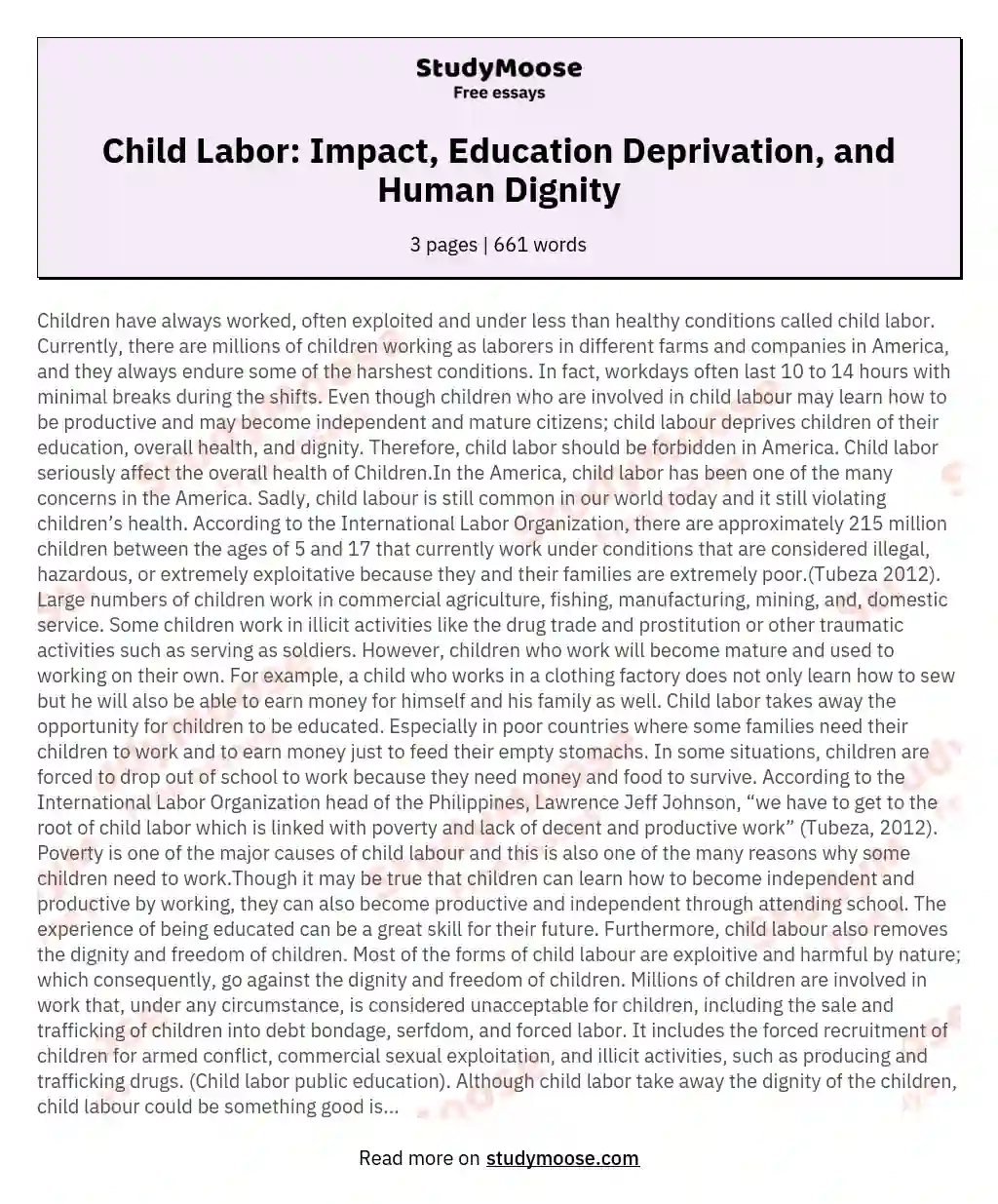 thesis statement in child labor