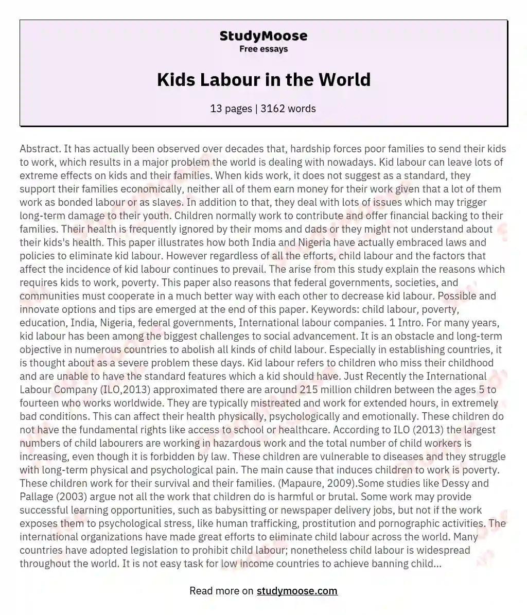Kids Labour in the World essay