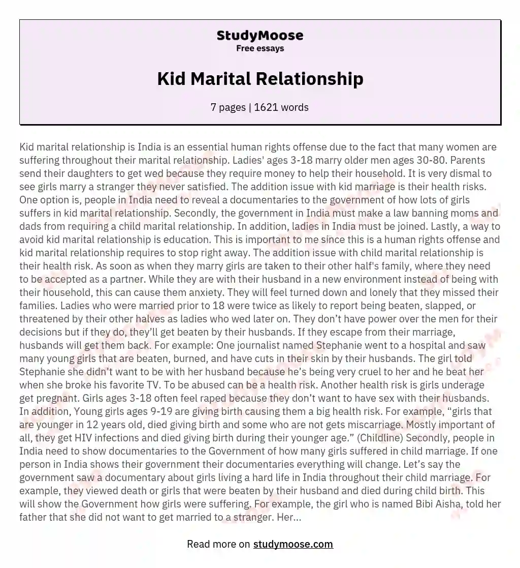 Kid Marital Relationship essay