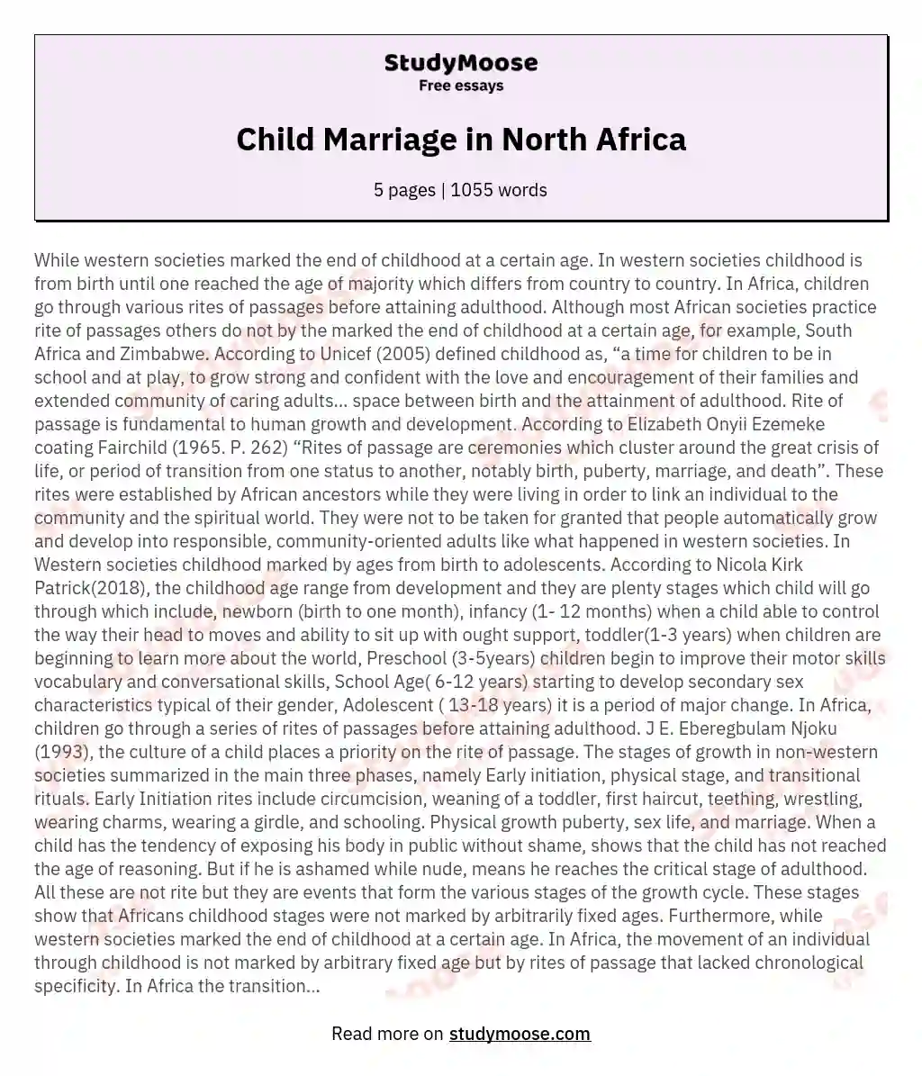 Child Marriage in North Africa essay