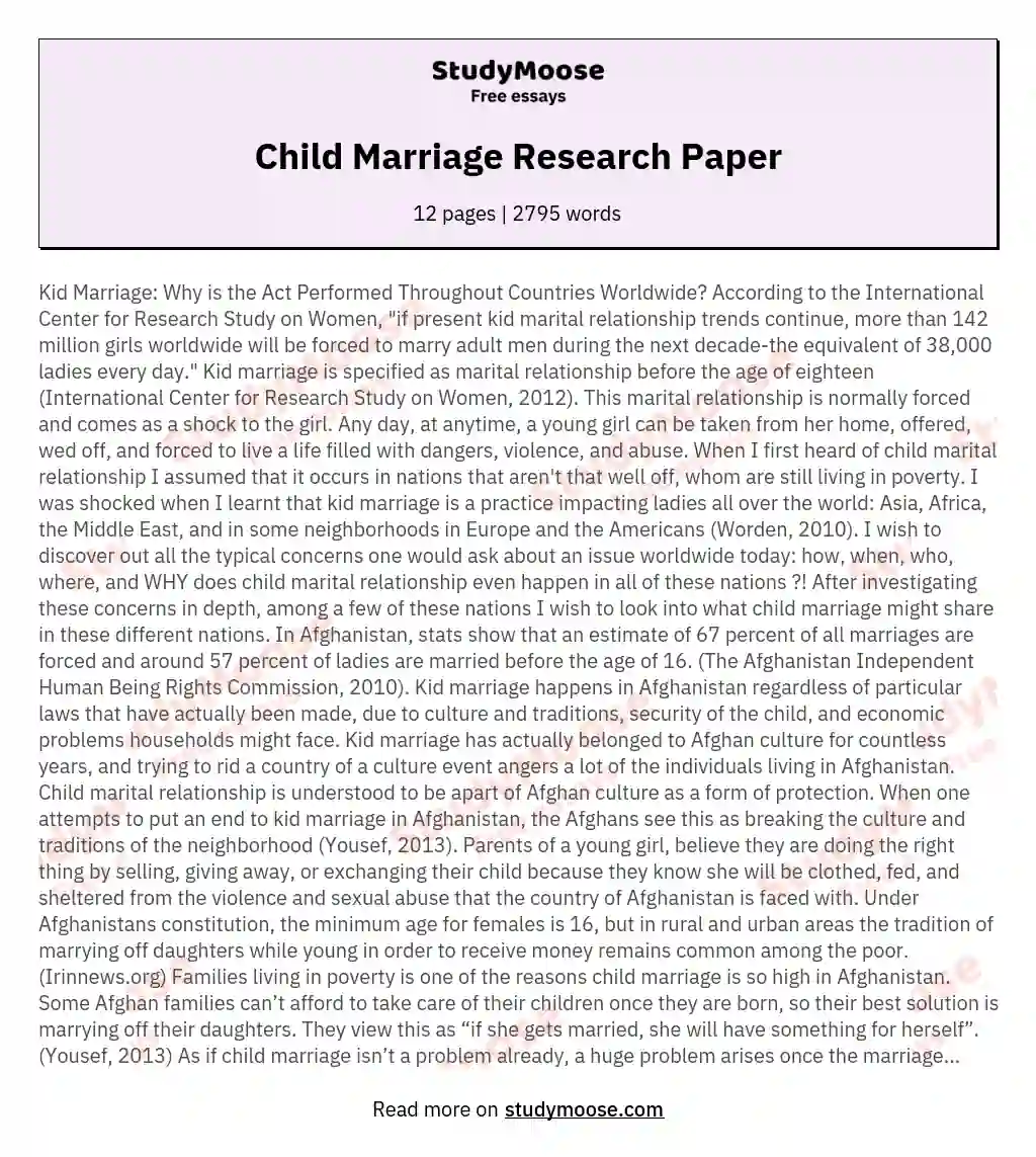 Child Marriage Research Paper essay