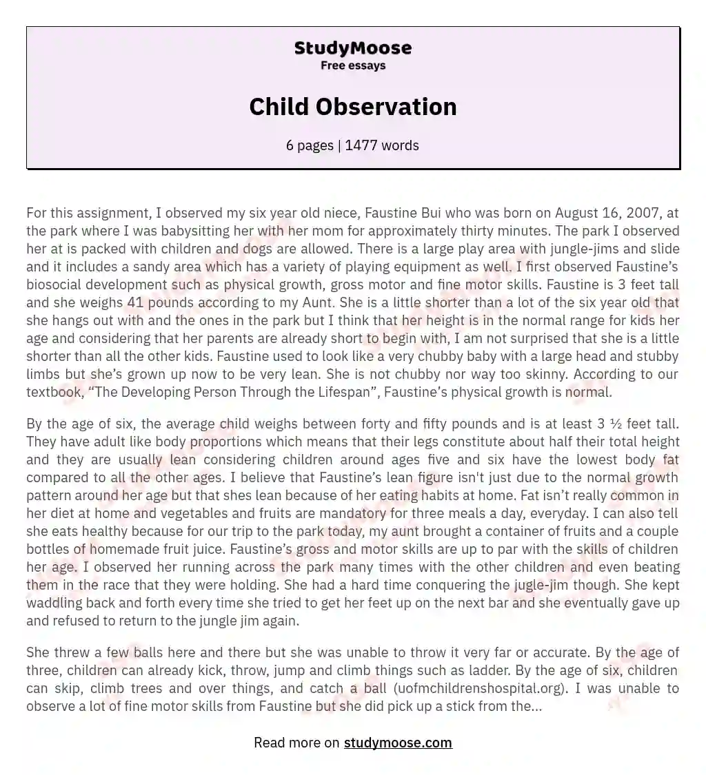 child observation essay conclusion