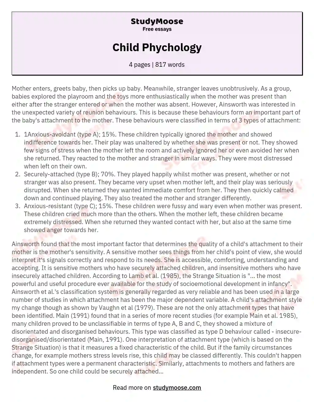 Child Phychology essay