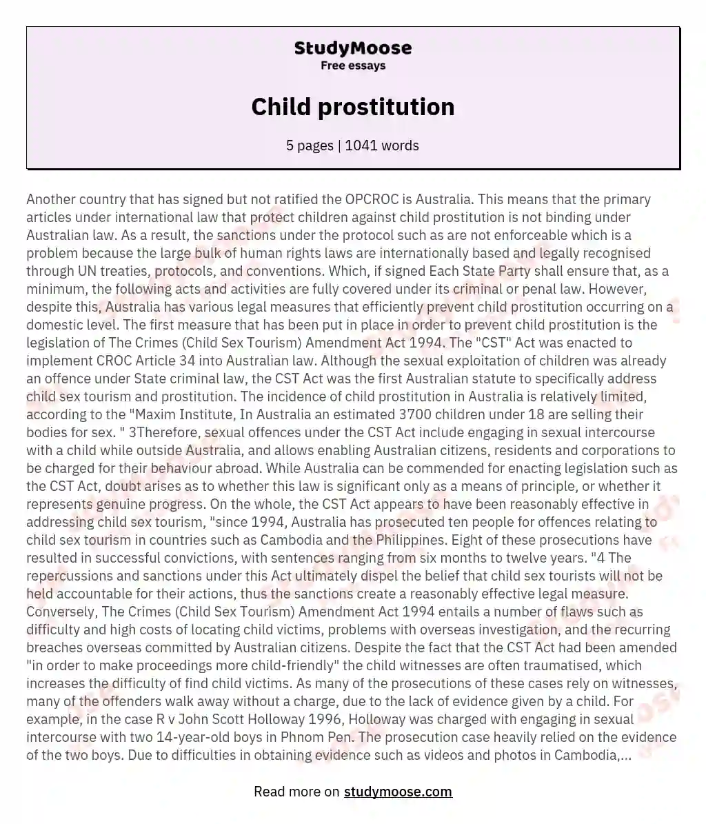 Child prostitution essay