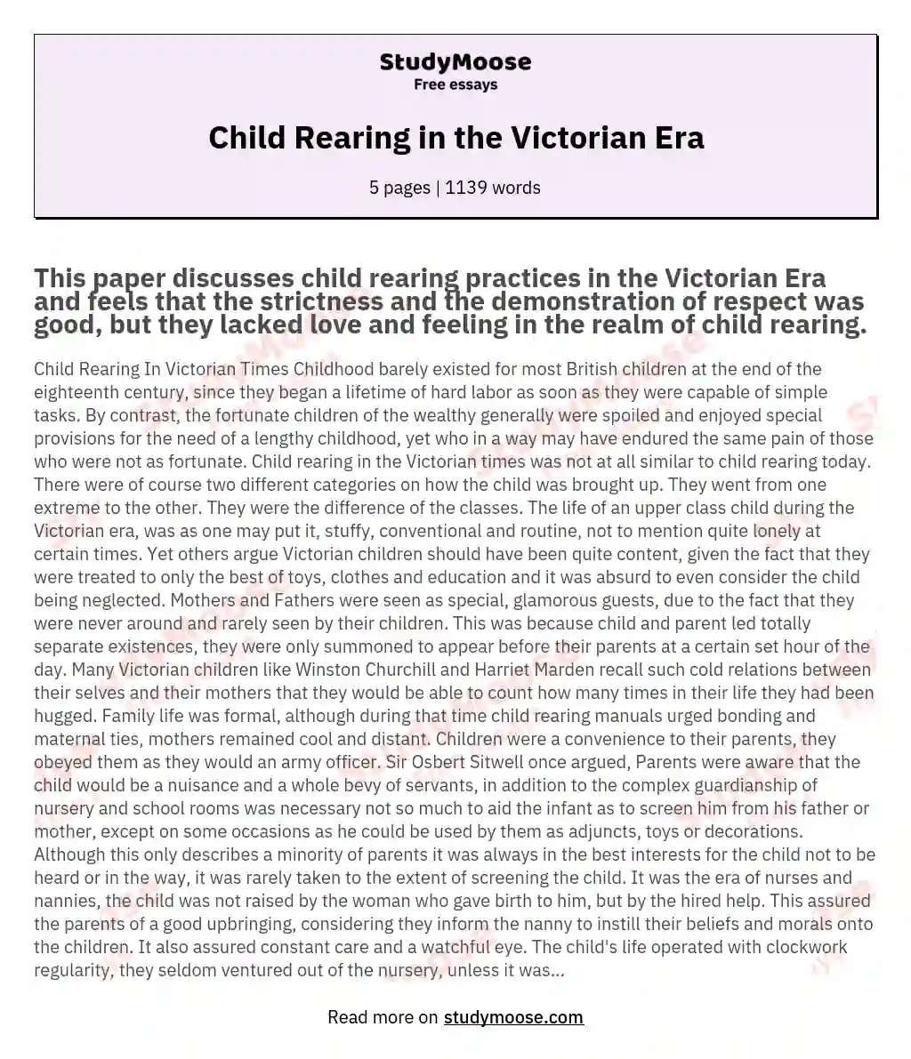 Child Rearing in the Victorian Era essay