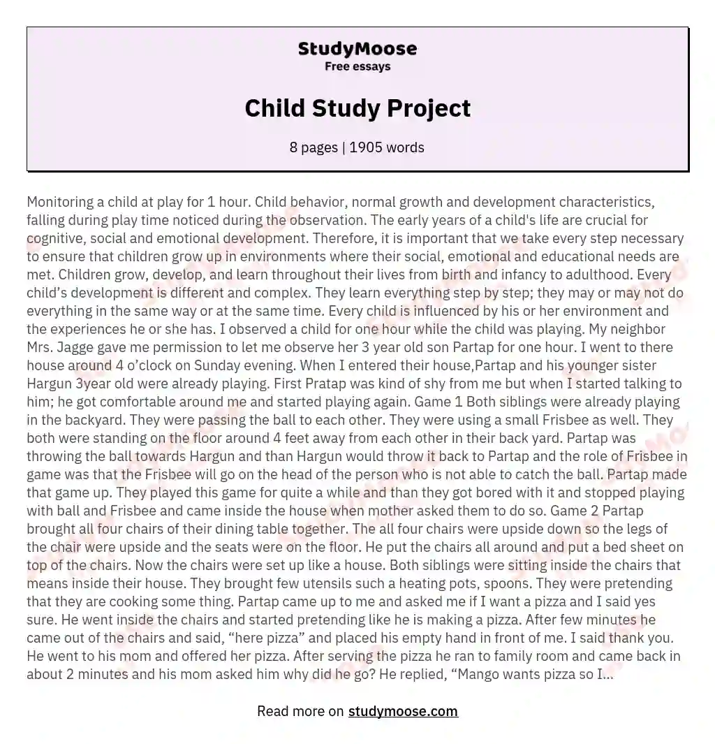 Child Study Project essay