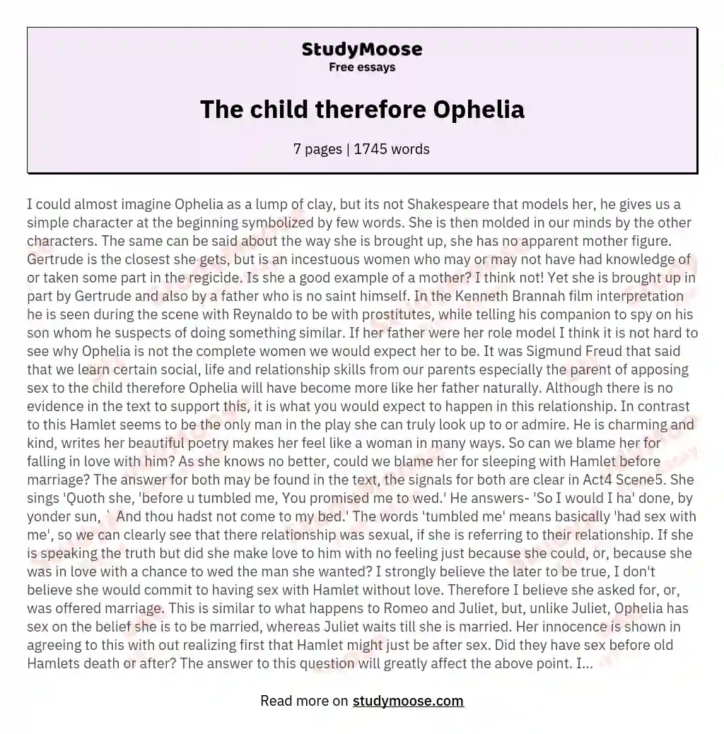 The child therefore Ophelia essay
