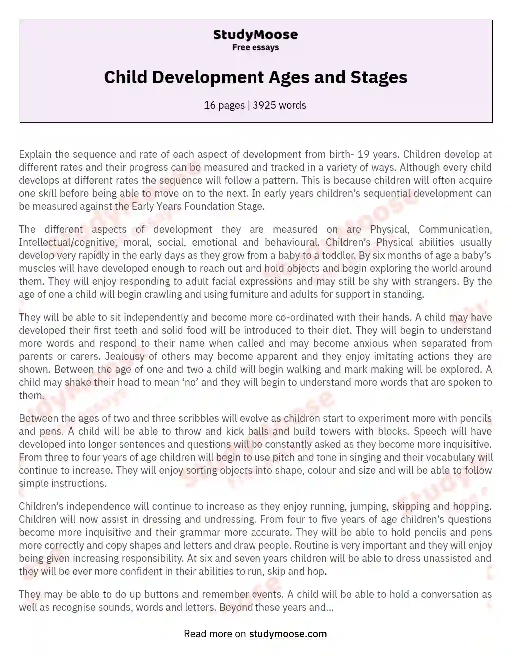 Child Development Ages and Stages
