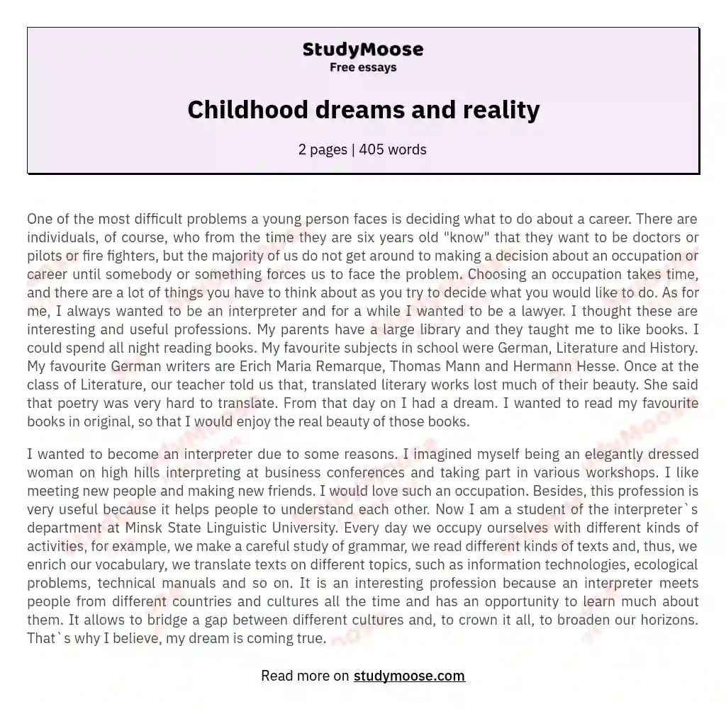 my childhood dream short essay