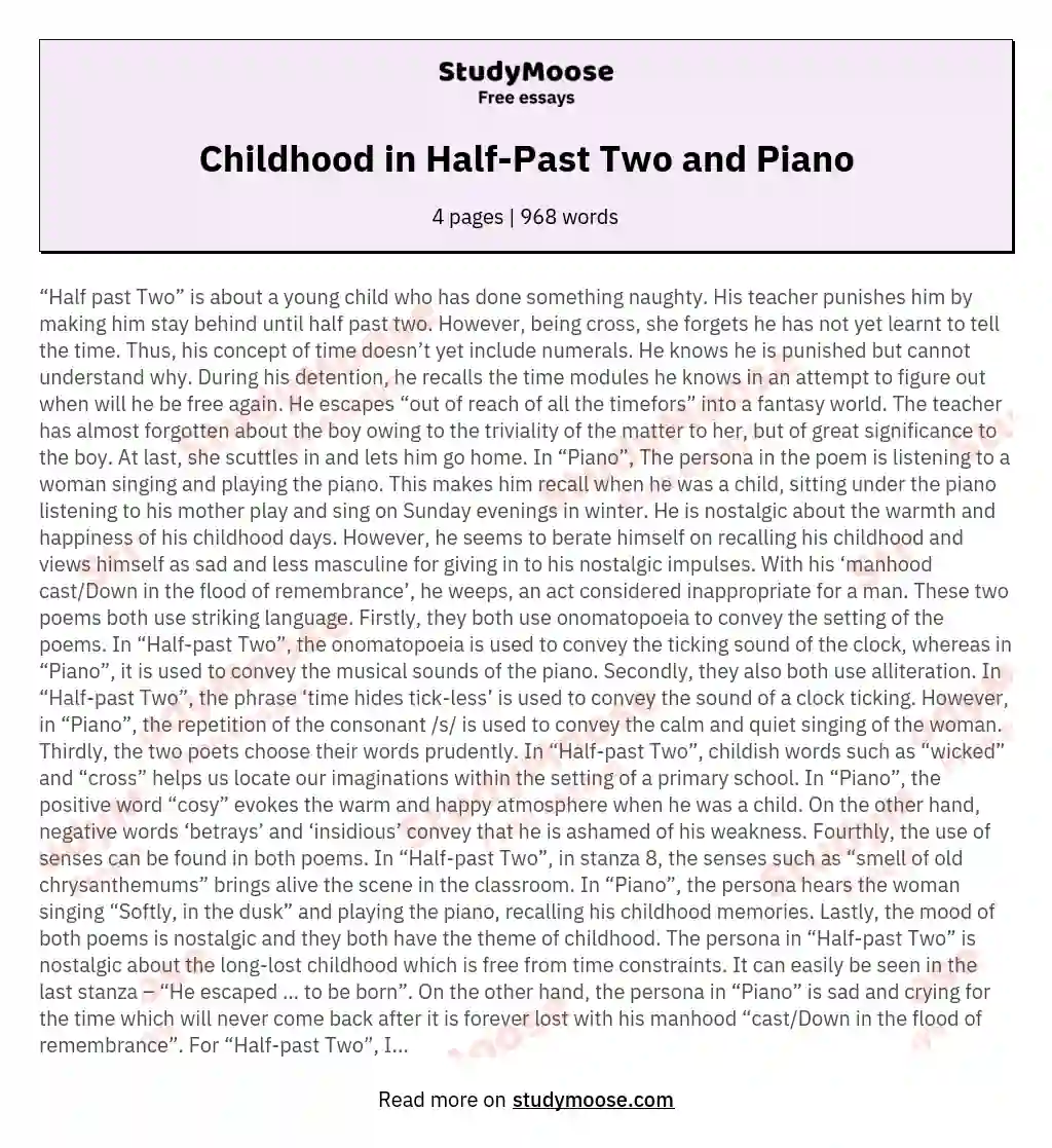 Childhood in Half-Past Two and Piano essay