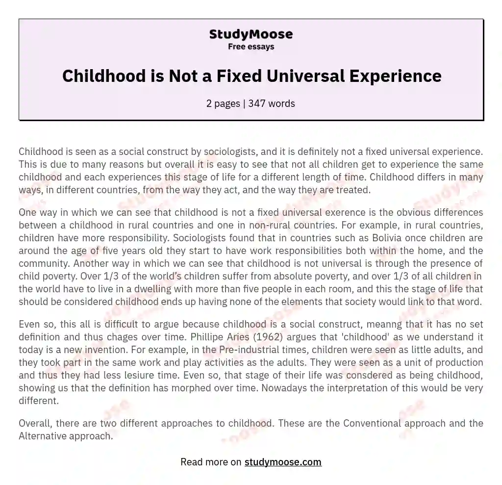 Childhood is Not a Fixed Universal Experience