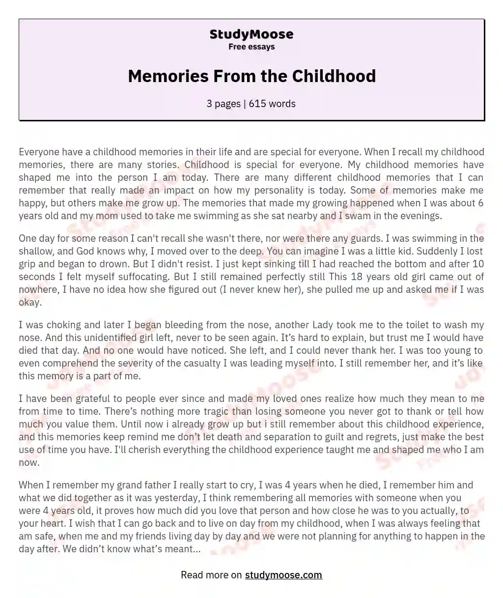 narrative essay on my childhood memories