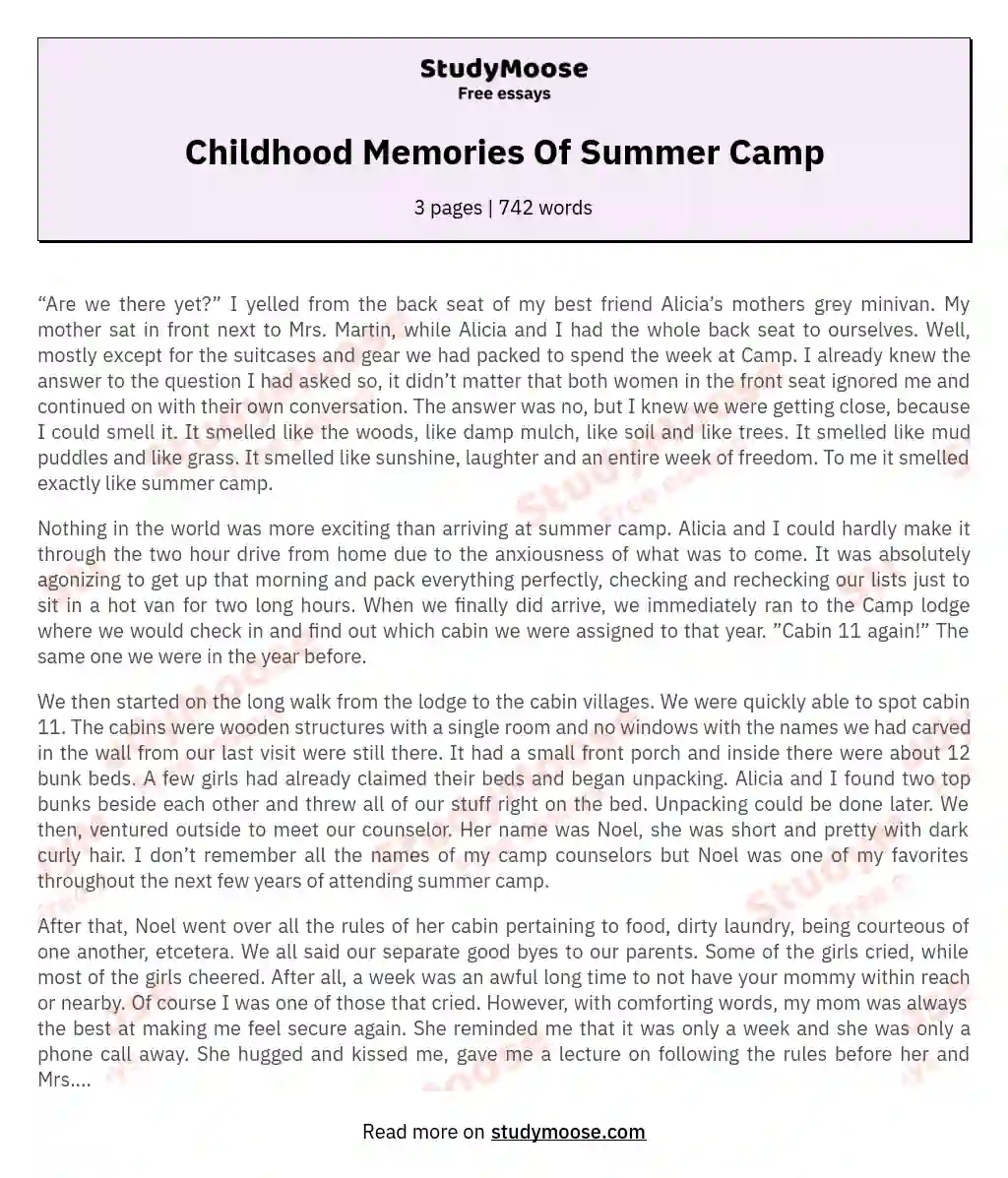 Childhood Memories Of Summer Camp essay