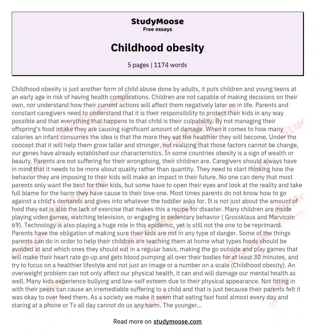 Childhood obesity essay