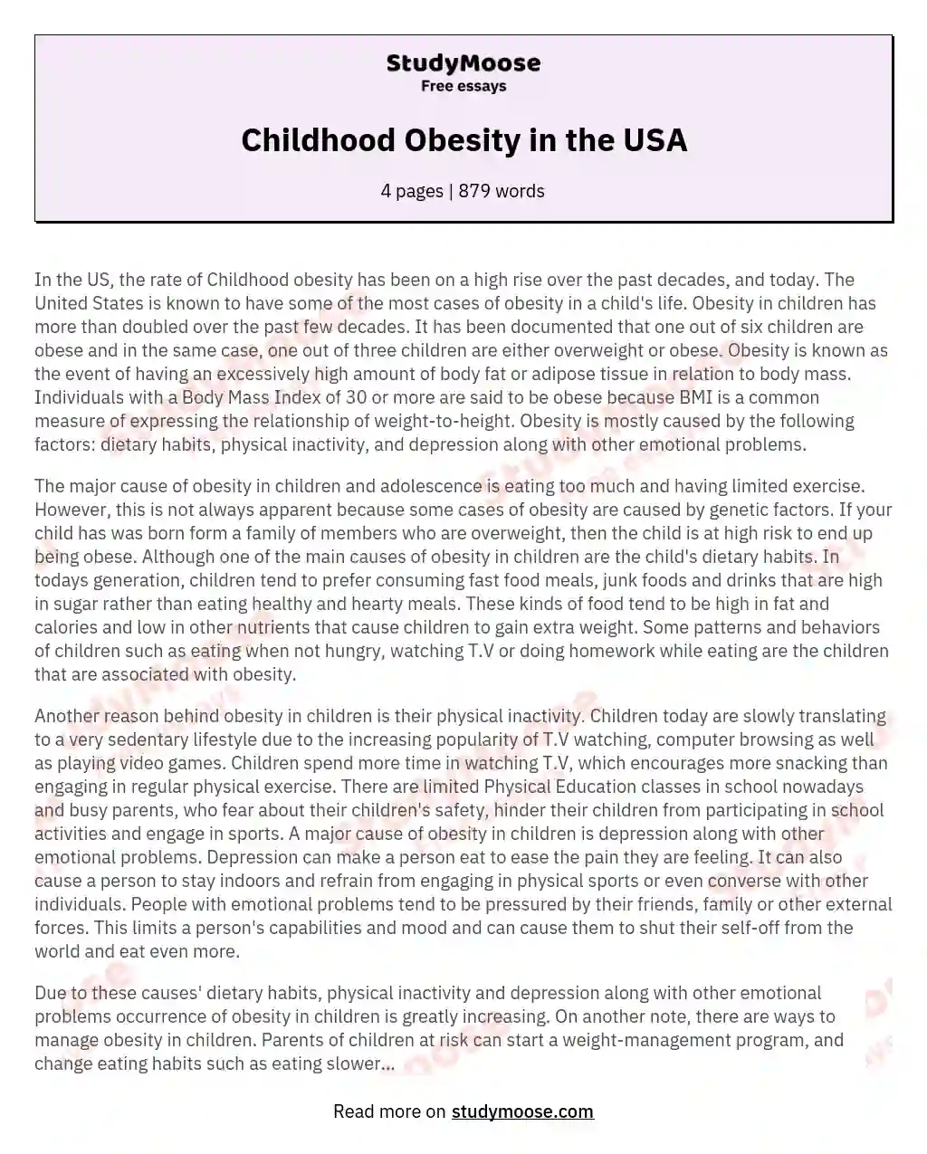 Childhood Obesity in the USA essay