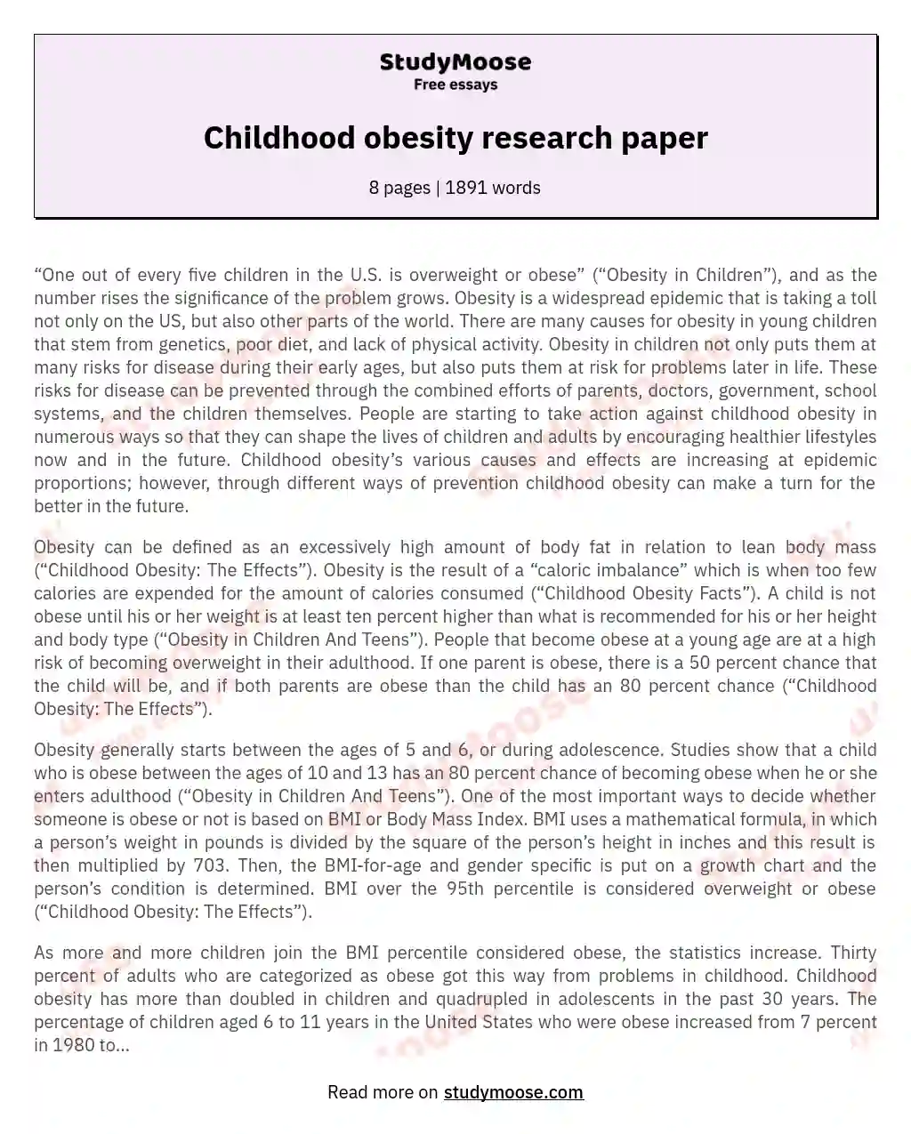 Childhood obesity research paper essay