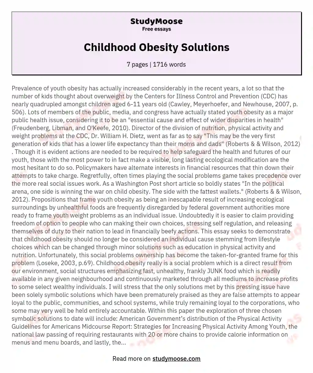 short essay about obesity