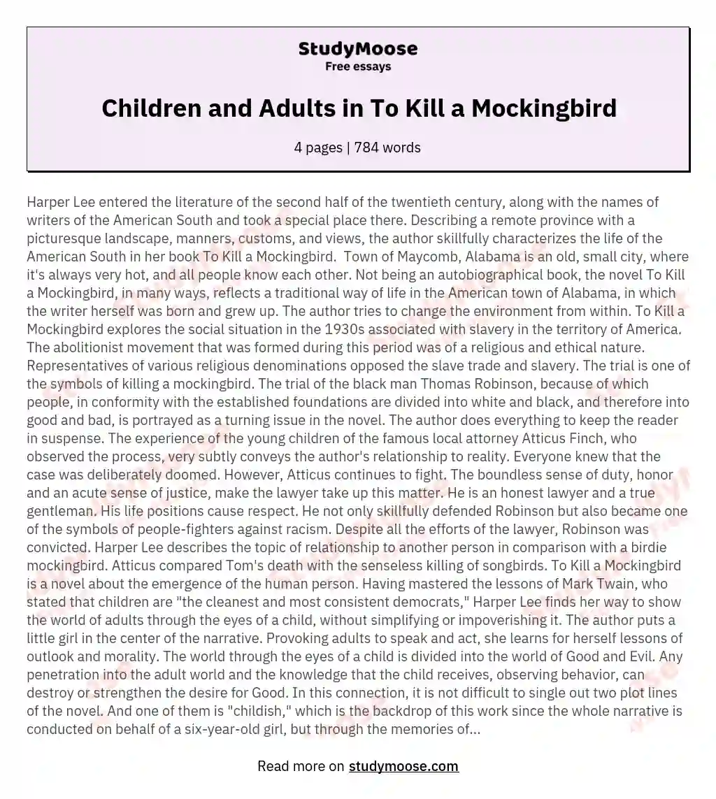 Children and Adults in To Kill a Mockingbird