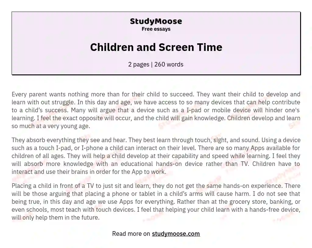 Children and Screen Time essay
